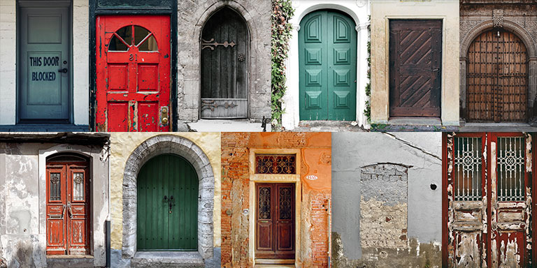 A variety of different doors collaged together