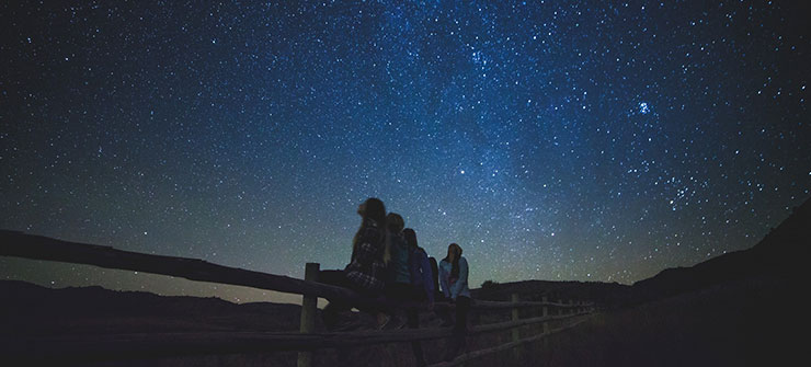 Group of people looking up at a starry night sky